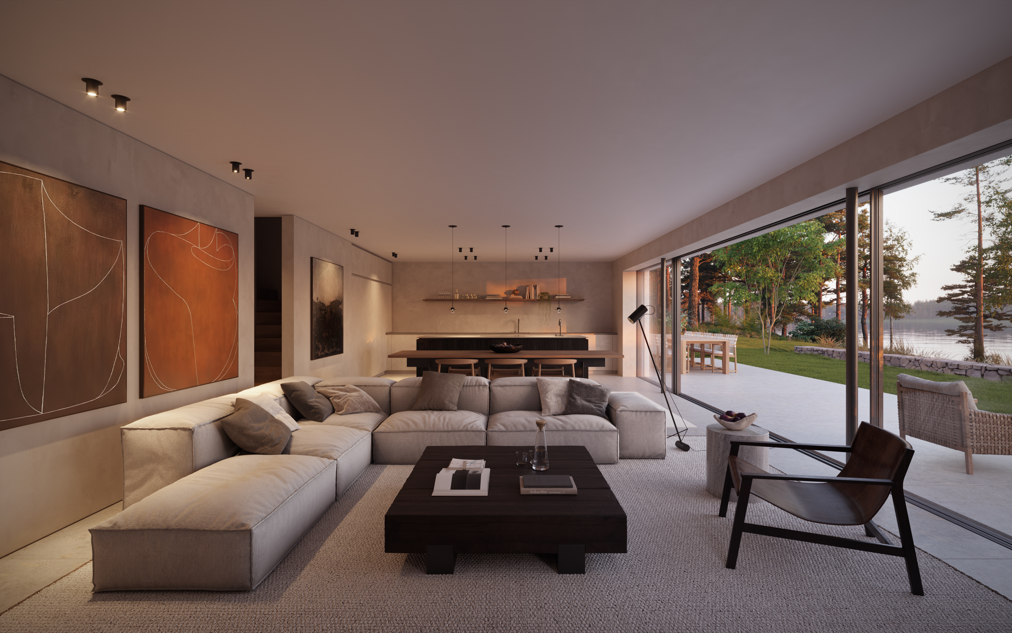 Interior — living room with material palette